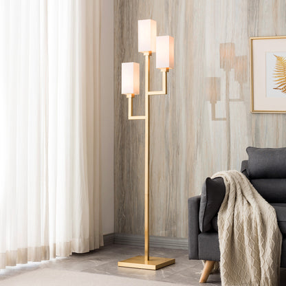 Brass 3-Light Torchiere Floor Lamp w/ Shade
