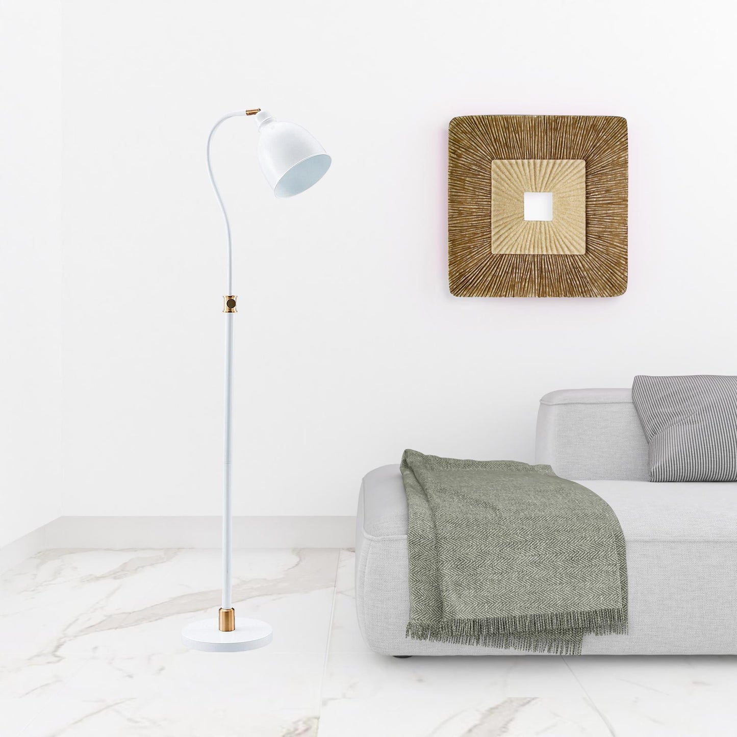 Brass Adjustable Reading Floor Lamp w/ Shade