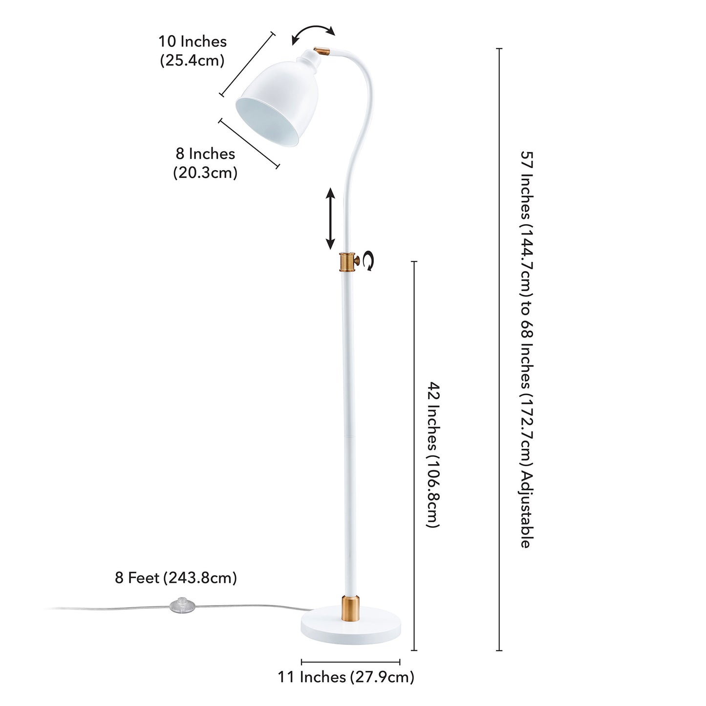 Brass Adjustable Reading Floor Lamp w/ Shade