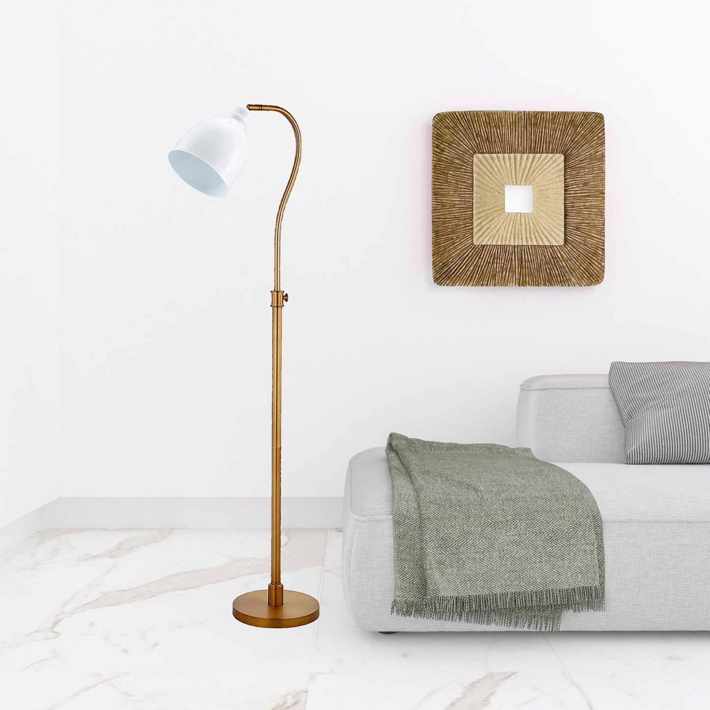 Brass Adjustable Reading Floor Lamp w/ Shade