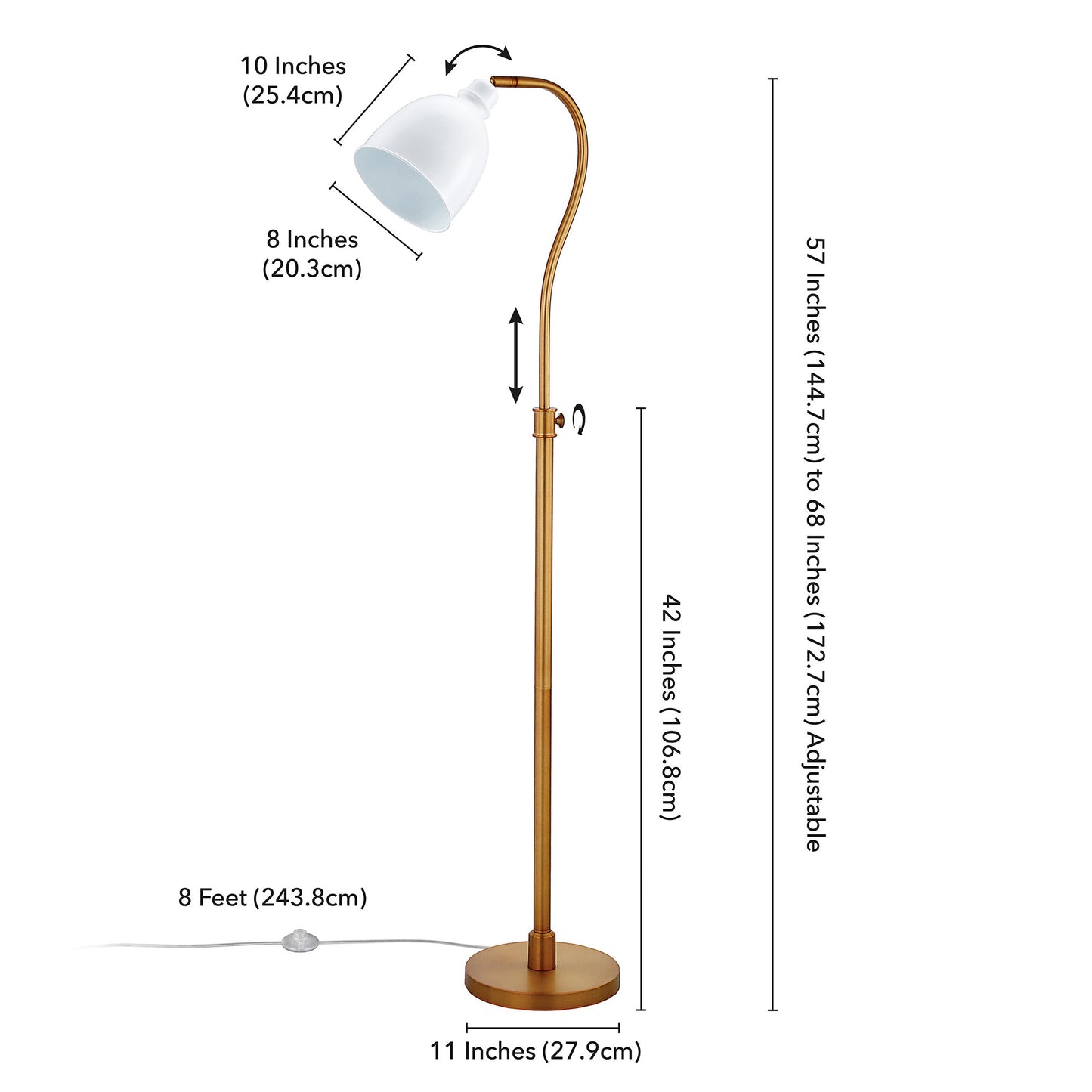 Brass Adjustable Reading Floor Lamp w/ Shade