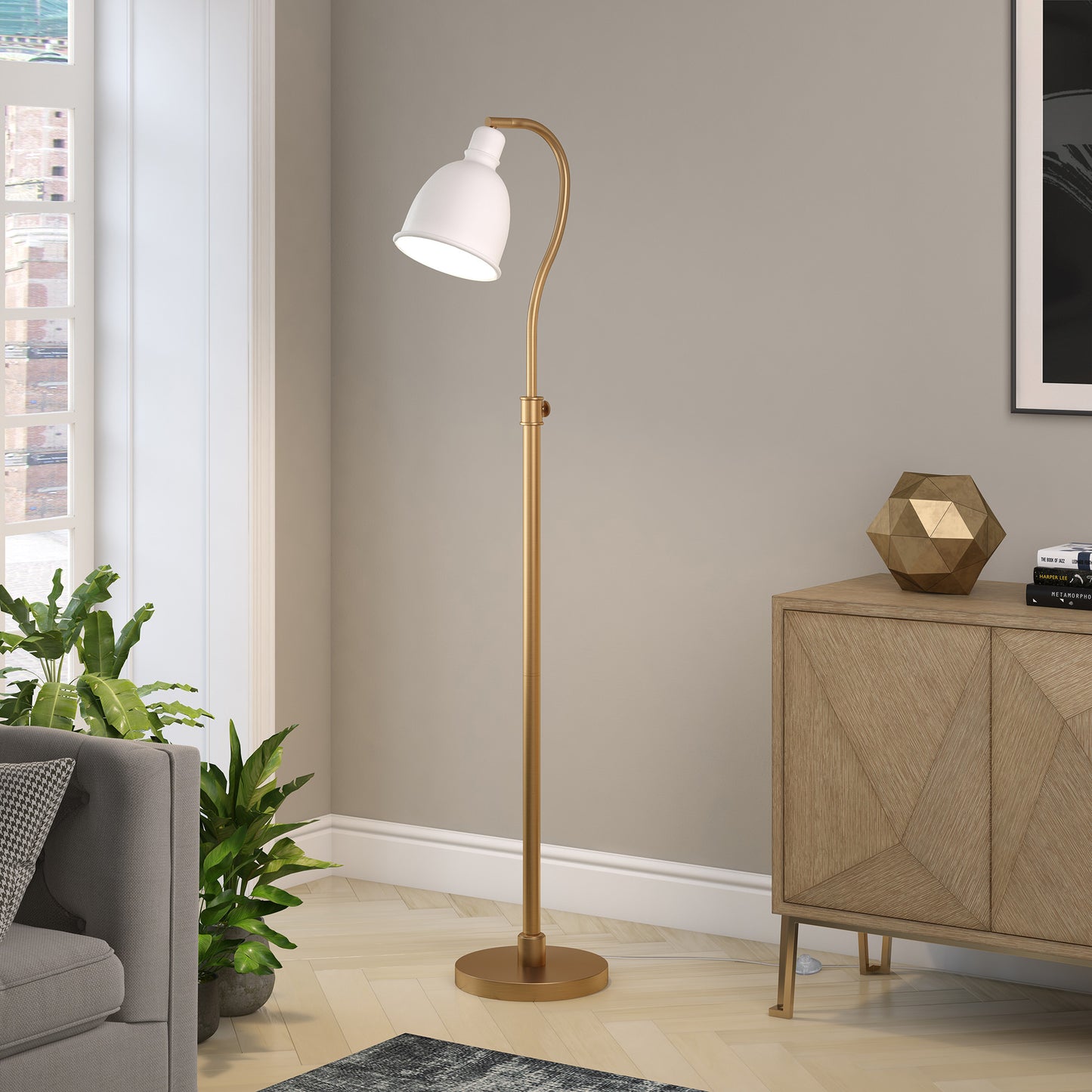 Brass Adjustable Reading Floor Lamp w/ Shade