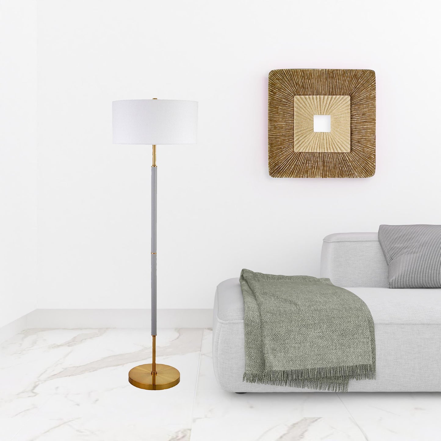 Brass 2-Light Floor Lamp w/ Shade