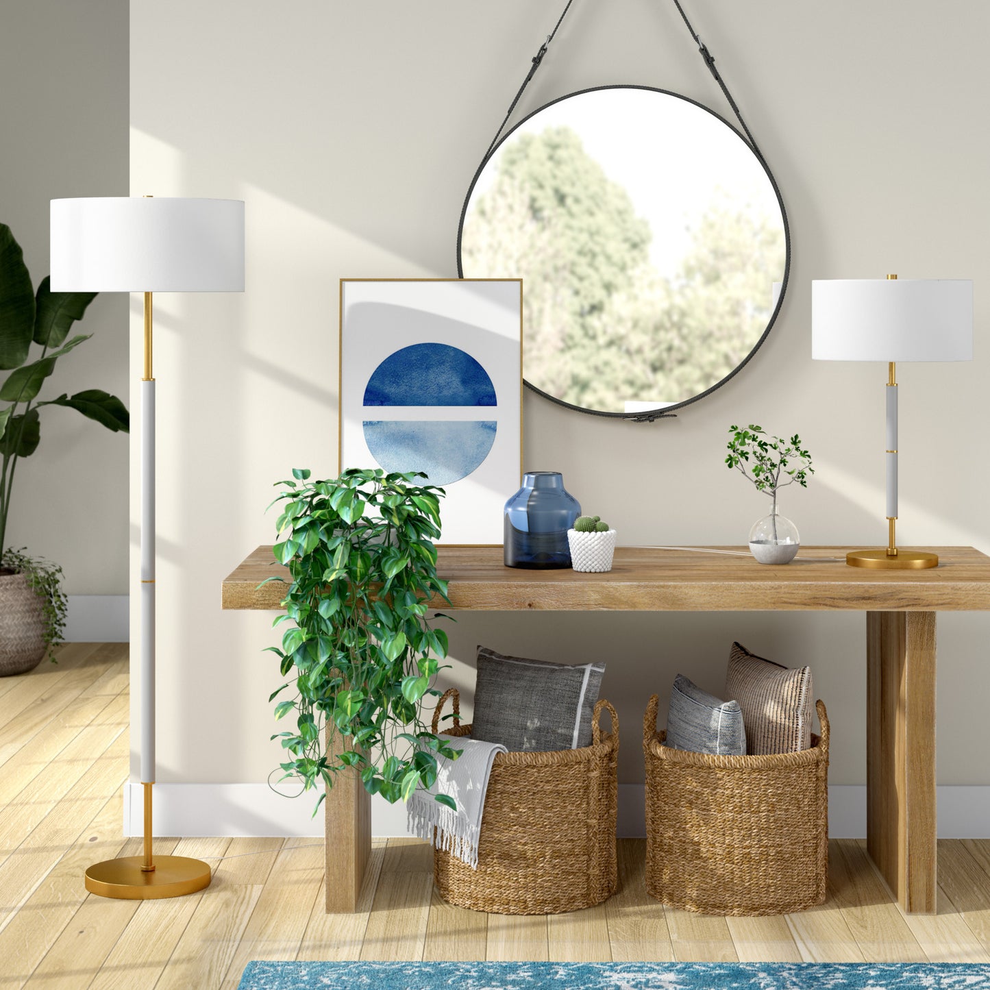 Brass 2-Light Floor Lamp w/ Shade