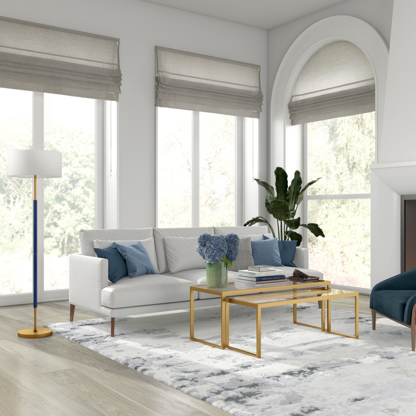 Brass 2-Light Floor Lamp w/ Shade