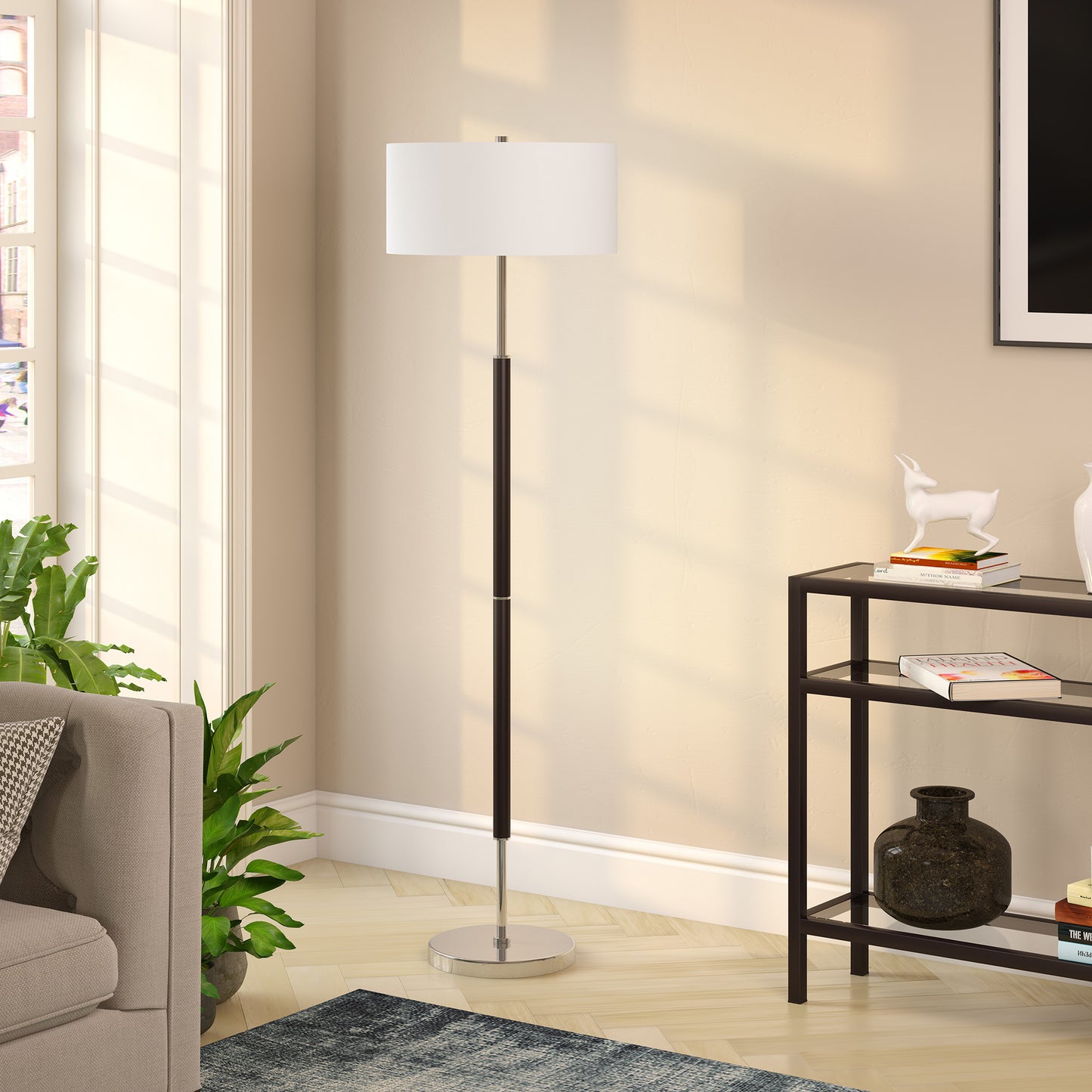 Black 2-Light Floor Lamp w/ Shade