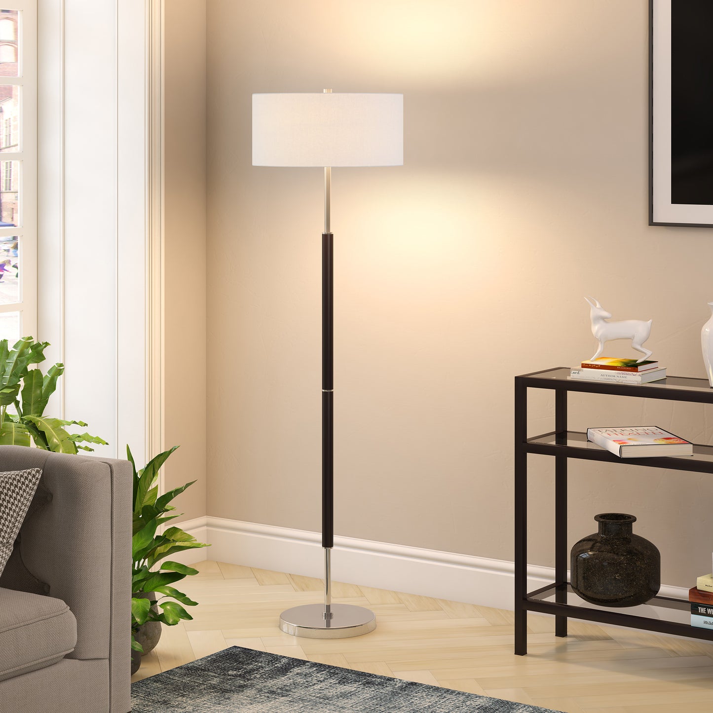 Black 2-Light Floor Lamp w/ Shade