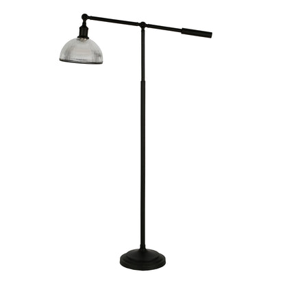 Black Swing Arm Floor Lamp w/ Clear Glass Shade