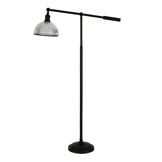 Black Swing Arm Floor Lamp w/ Clear Glass Shade