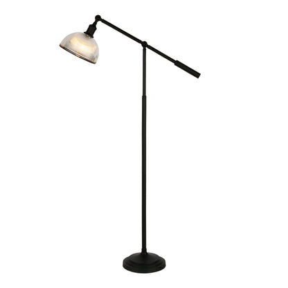 Black Swing Arm Floor Lamp w/ Clear Glass Shade