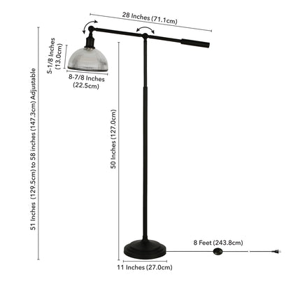 Black Swing Arm Floor Lamp w/ Clear Glass Shade