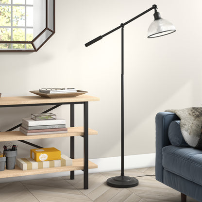 Black Swing Arm Floor Lamp w/ Clear Glass Shade