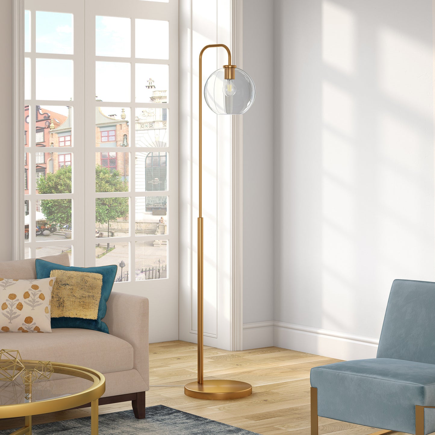 Brass Floor Lamp w/ Clear Glass Shade