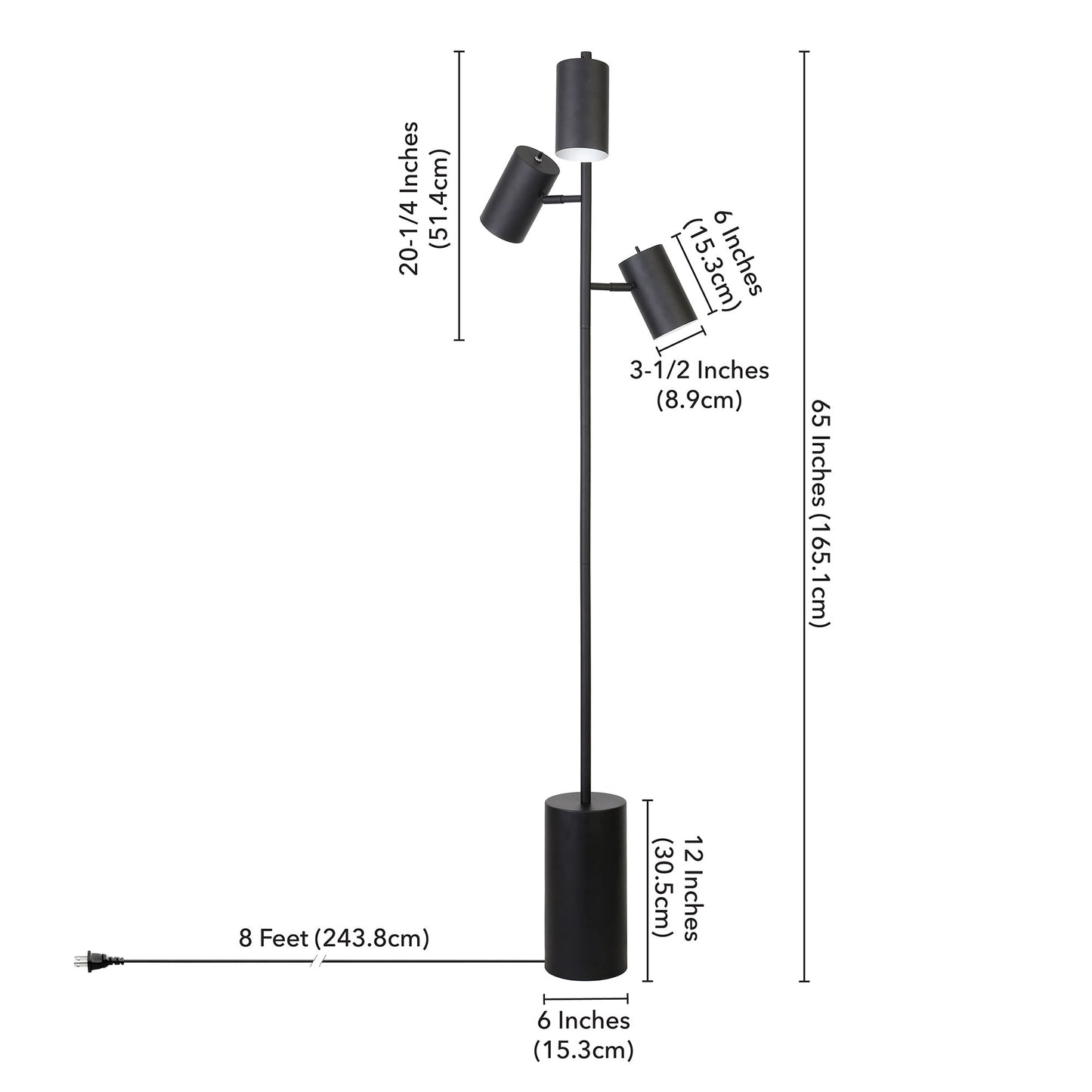 Black 3-Light Tree Floor Lamp w/ Shade