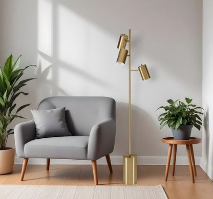 Brass 3-Light Tree Floor Lamp w/ Brass Shade