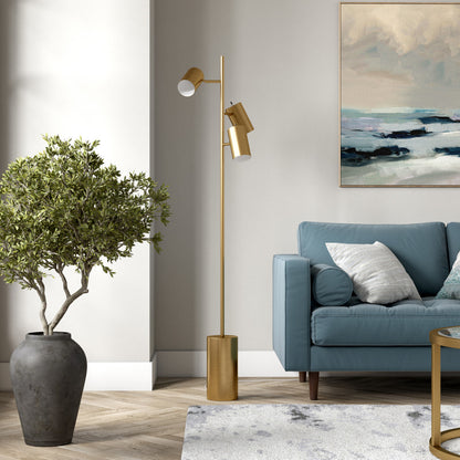 Brass 3-Light Tree Floor Lamp w/ Brass Shade