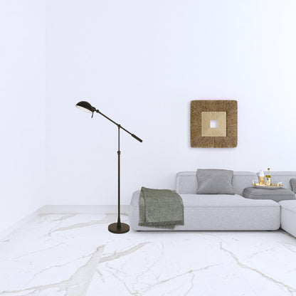 Black Adjustable Swing Arm Floor Lamp w/ Black Shade