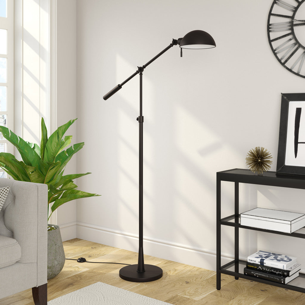 Black Adjustable Swing Arm Floor Lamp w/ Black Shade