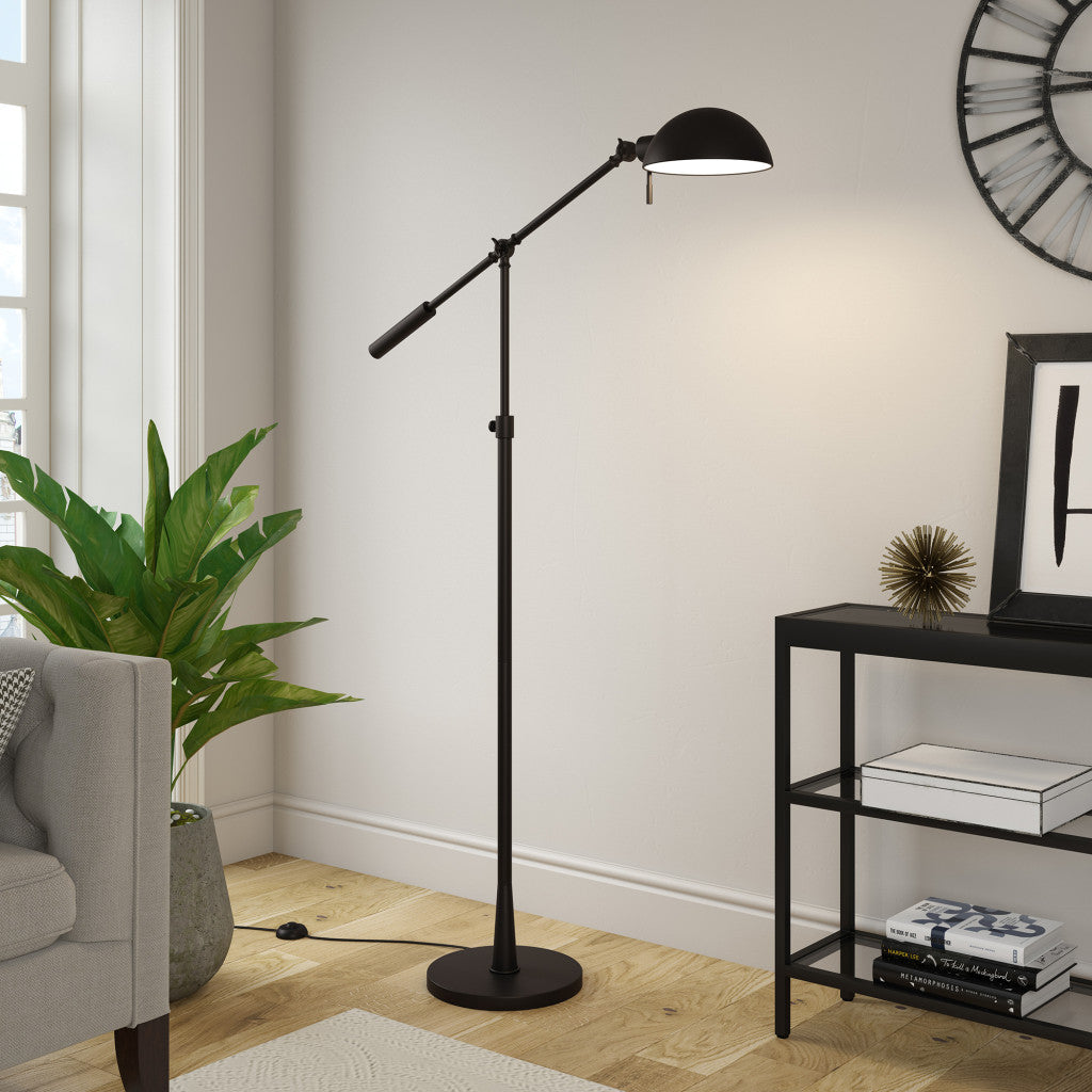 Black Adjustable Swing Arm Floor Lamp w/ Black Shade