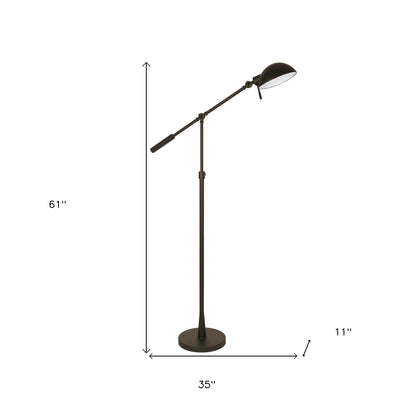 Black Adjustable Swing Arm Floor Lamp w/ Black Shade