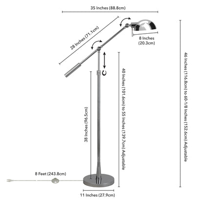 Nickel Adjustable Swing Arm Floor Lamp w/ Nickel Shade
