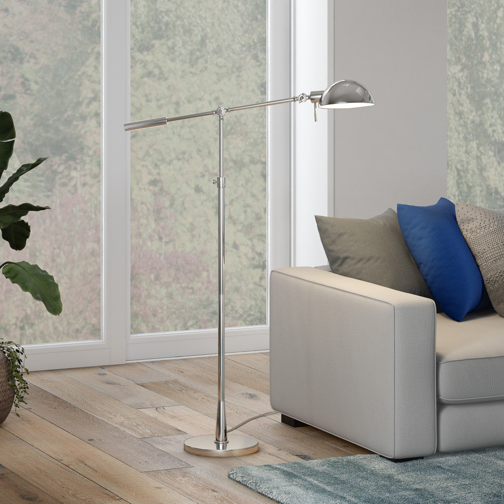 Nickel Adjustable Swing Arm Floor Lamp w/ Nickel Shade