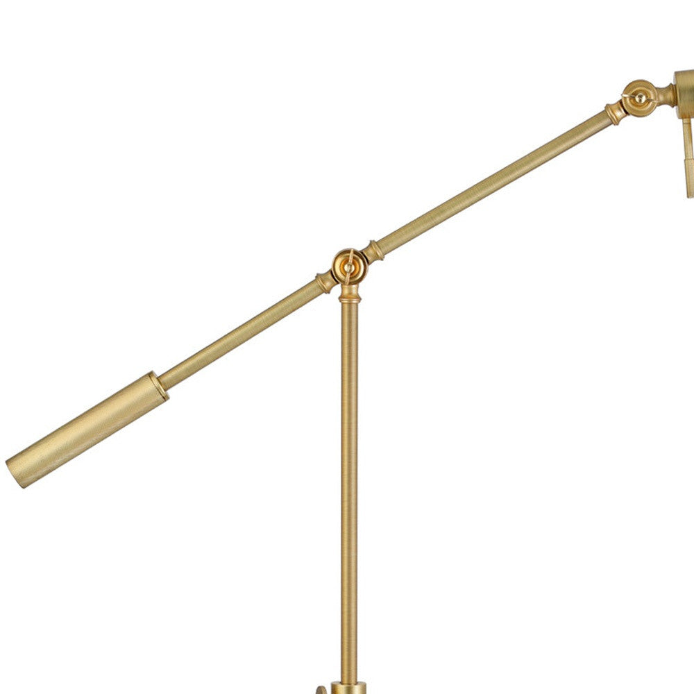 Brass Adjustable Swing Arm Floor Lamp w/ Gold Shade