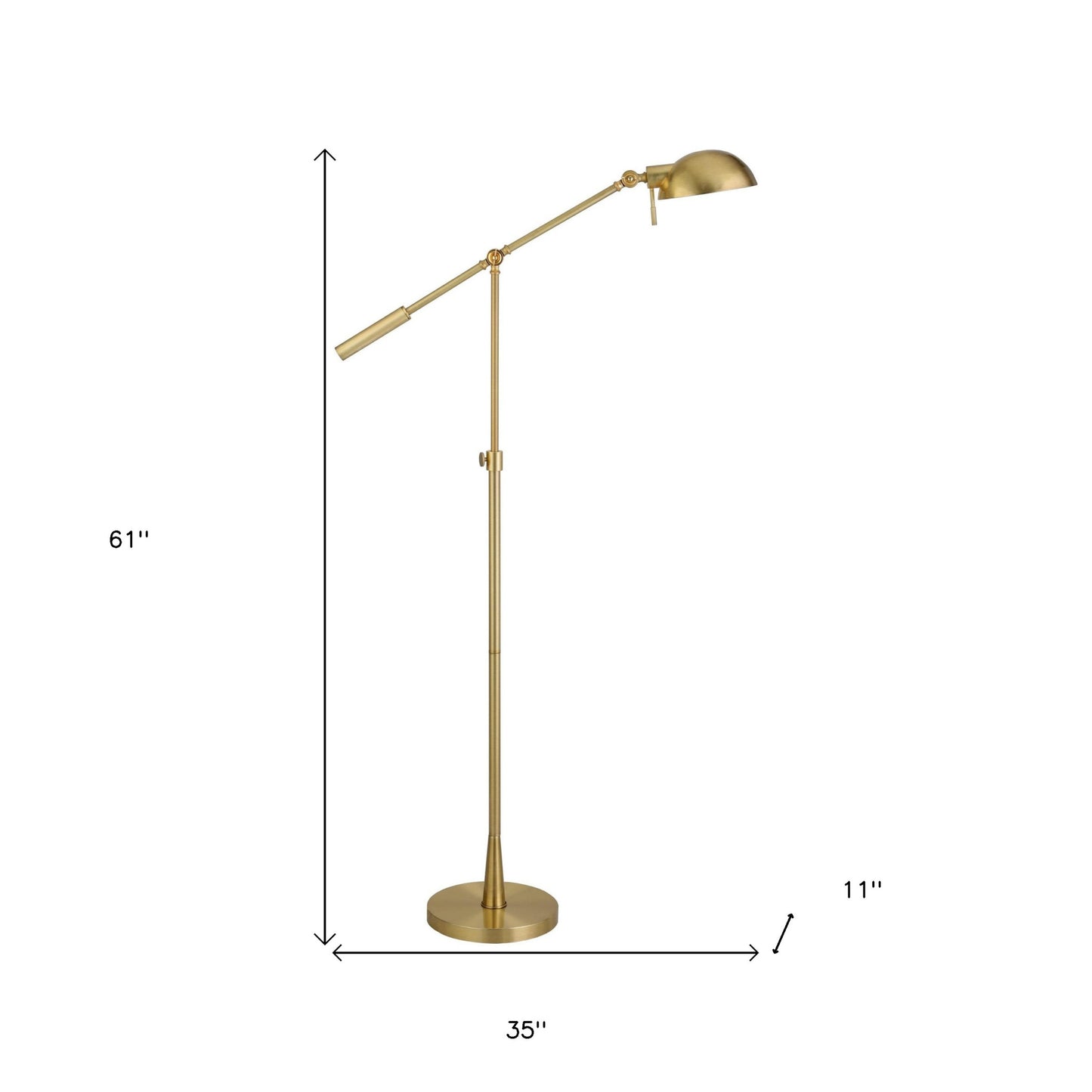 Brass Adjustable Swing Arm Floor Lamp w/ Gold Shade