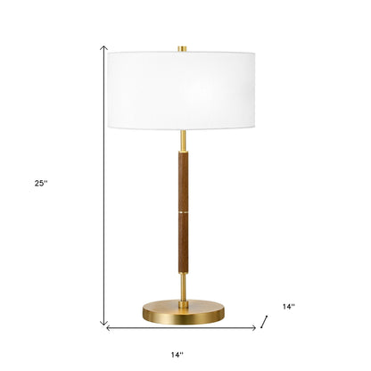 Gold & Oak Two Light Table Lamp w/ Shade