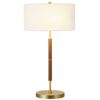 Gold & Oak Two Light Table Lamp w/ Shade