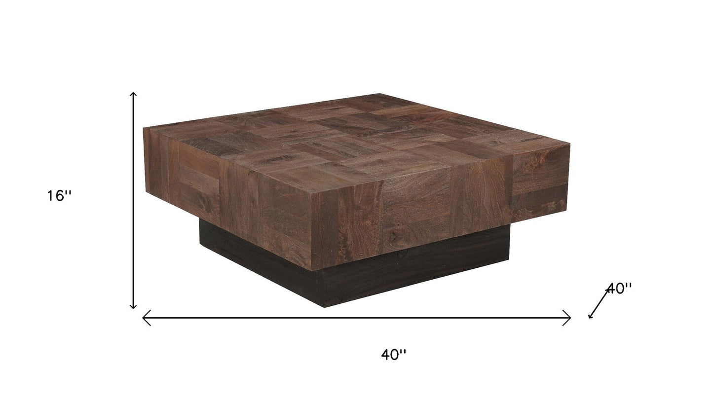 Dark Brown & Black Solid Wood Square Block Coffee Table image 8