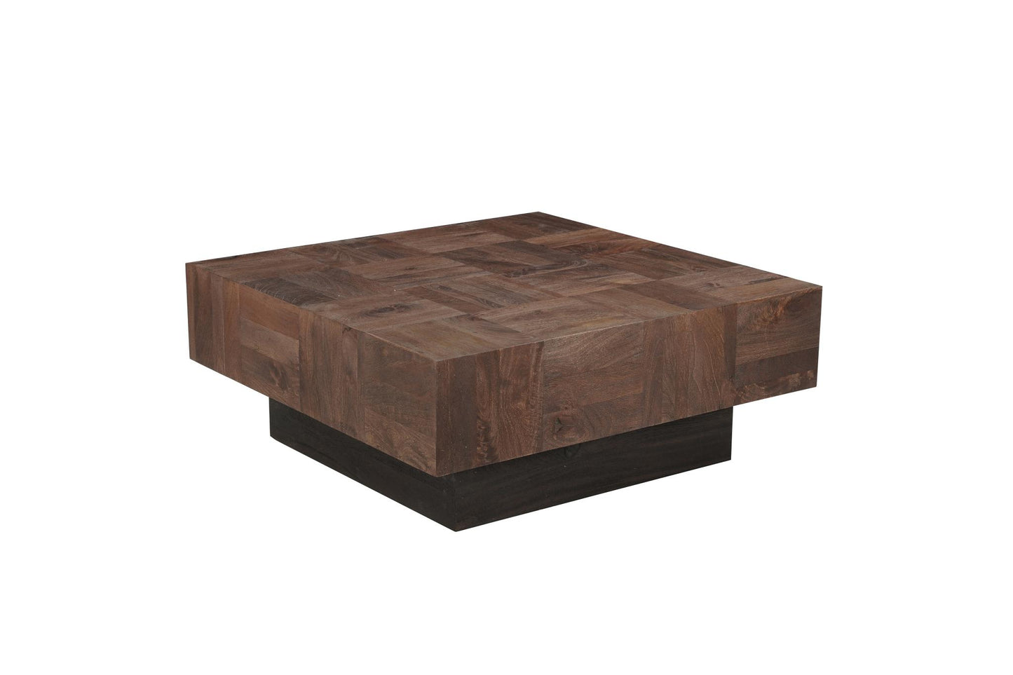Dark Brown & Black Solid Wood Square Block Coffee Table image 2