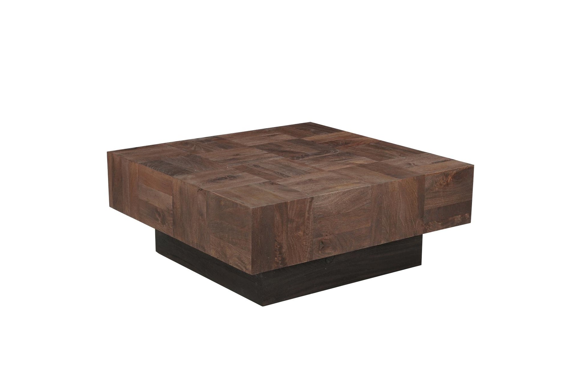 Dark Brown & Black Solid Wood Square Block Coffee Table image 2