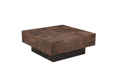 Dark Brown & Black Solid Wood Square Block Coffee Table image 2