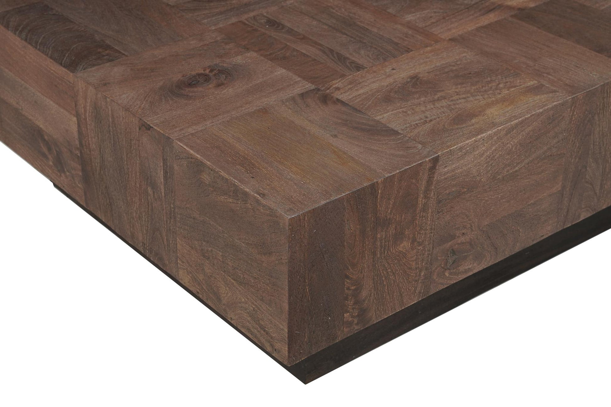 Dark Brown & Black Solid Wood Square Block Coffee Table image 6