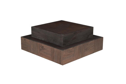 Dark Brown & Black Solid Wood Square Block Coffee Table image 3