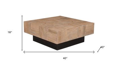 Brown & Black Solid Wood Square Block Coffee Table image 8