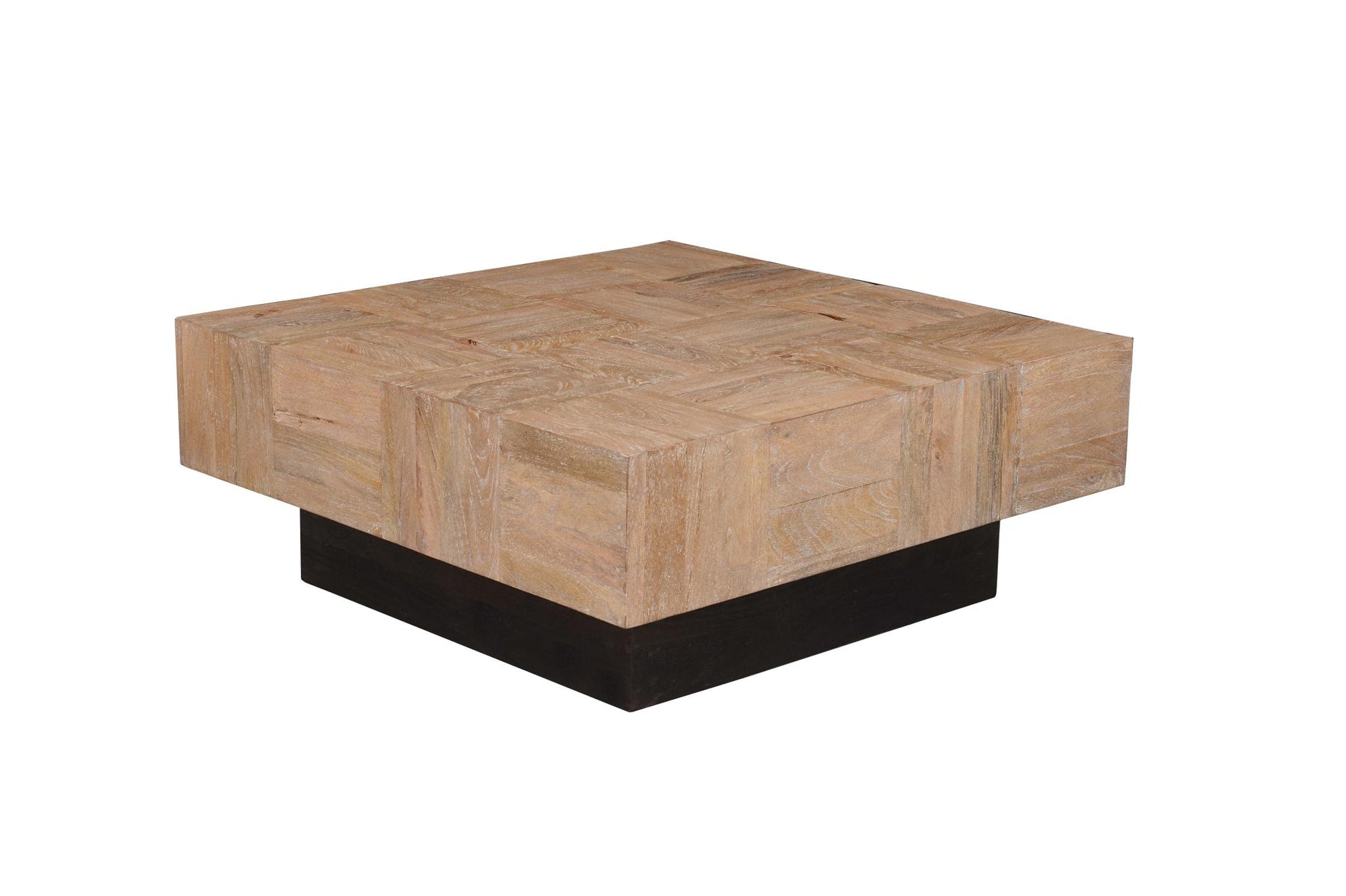 Brown & Black Solid Wood Square Block Coffee Table image 3