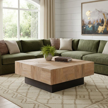Brown & Black Solid Wood Square Block Coffee Table image 1