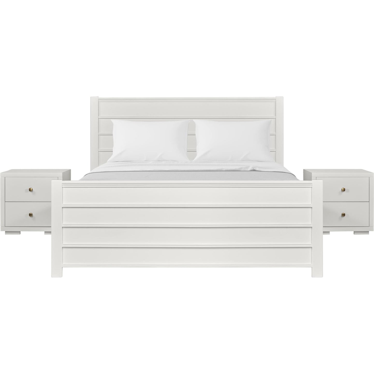 White Shiplap Texture Solid Wood King Bed w/ Drawers
