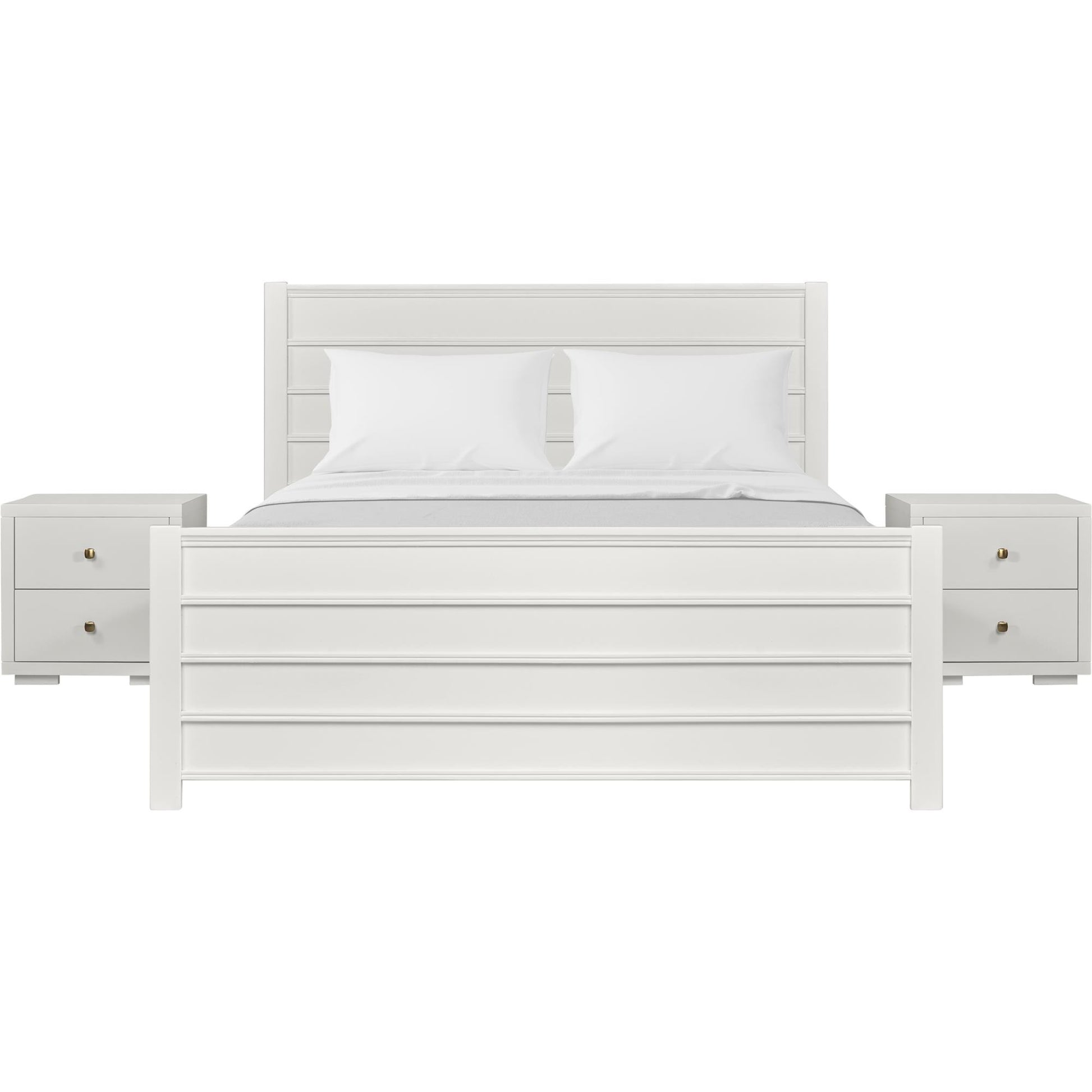White Shiplap Texture Solid Wood King Bed w/ Drawers