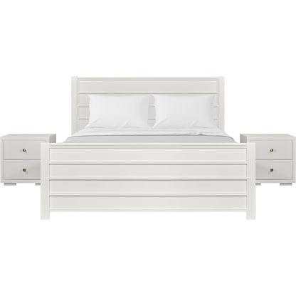 White Shiplap Texture Solid Wood King Bed w/ Drawers