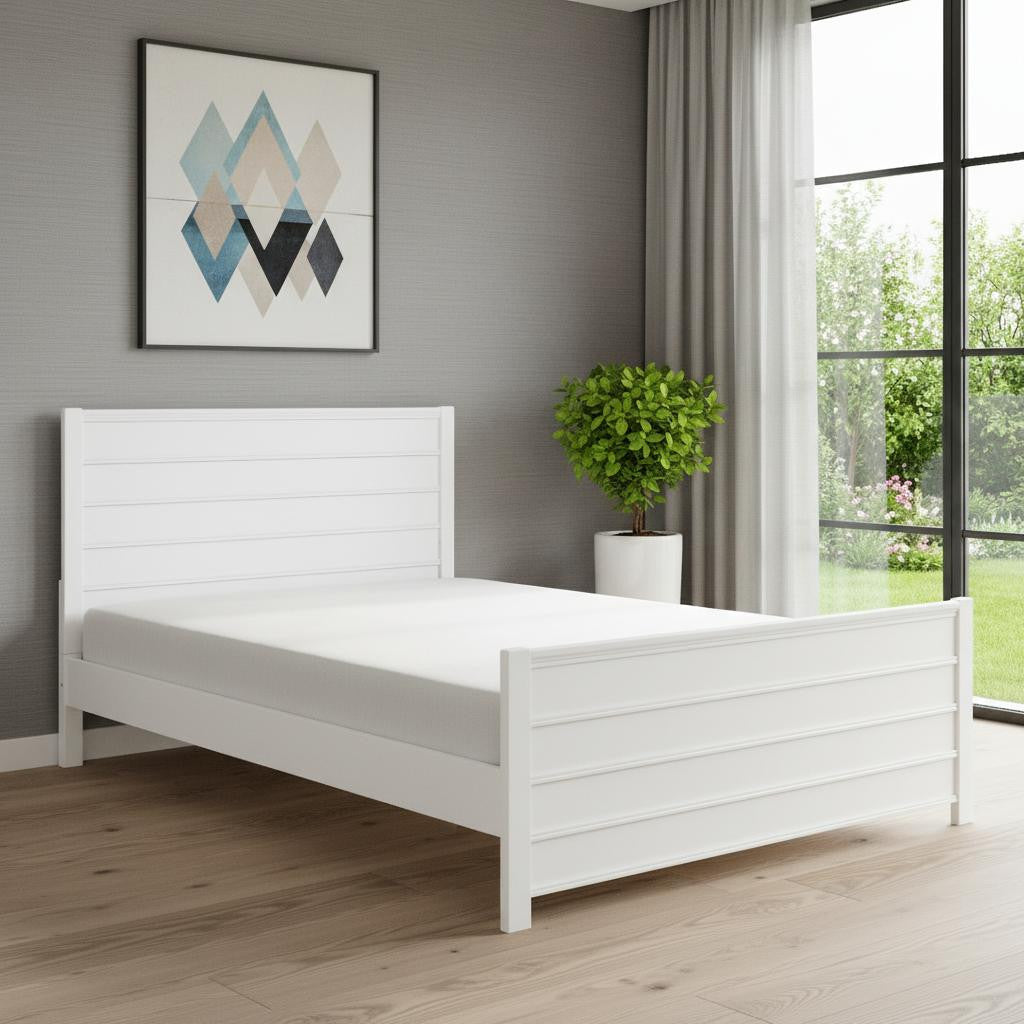 White Shiplap Texture Solid Wood King Bed w/ Drawers