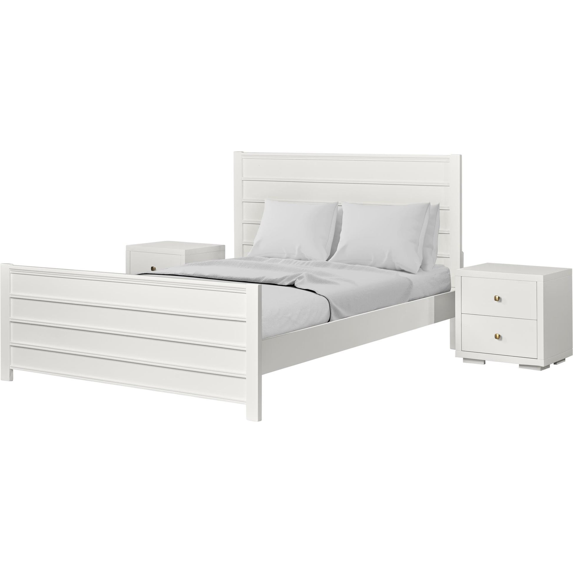 White Shiplap Texture Solid Wood King Bed w/ Drawers