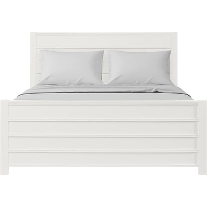 White Shiplap Texture Solid Wood King Bed w/ Drawers