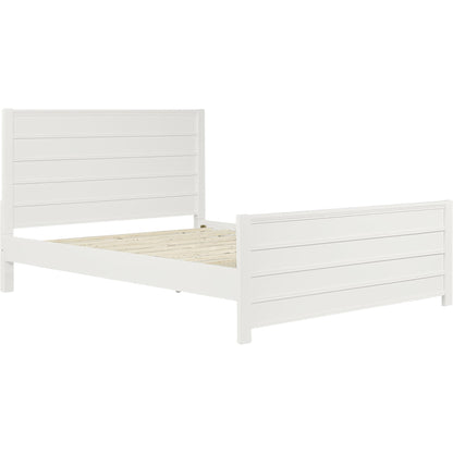 White Shiplap Texture Solid Wood King Bed w/ Drawers