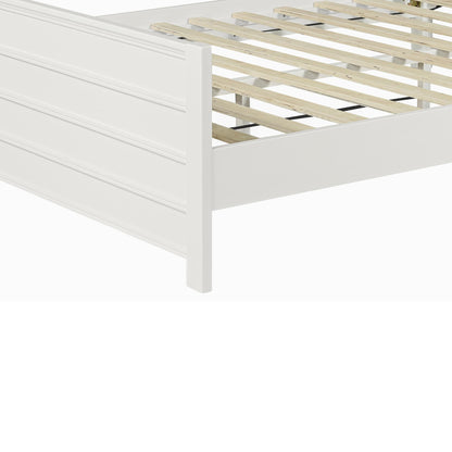 White Shiplap Texture Solid Wood King Bed w/ Drawers