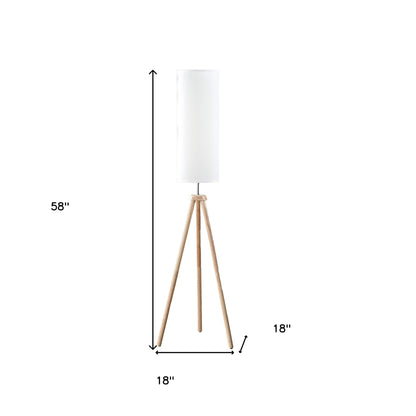 Natural Wood Look Tripod Floor Lamp w/ Shade