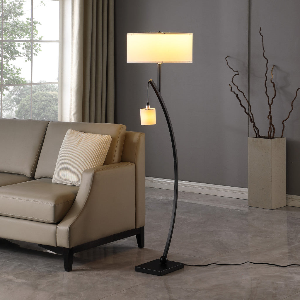 Matte Black Dual Arc Floor Lamp w/ Shade