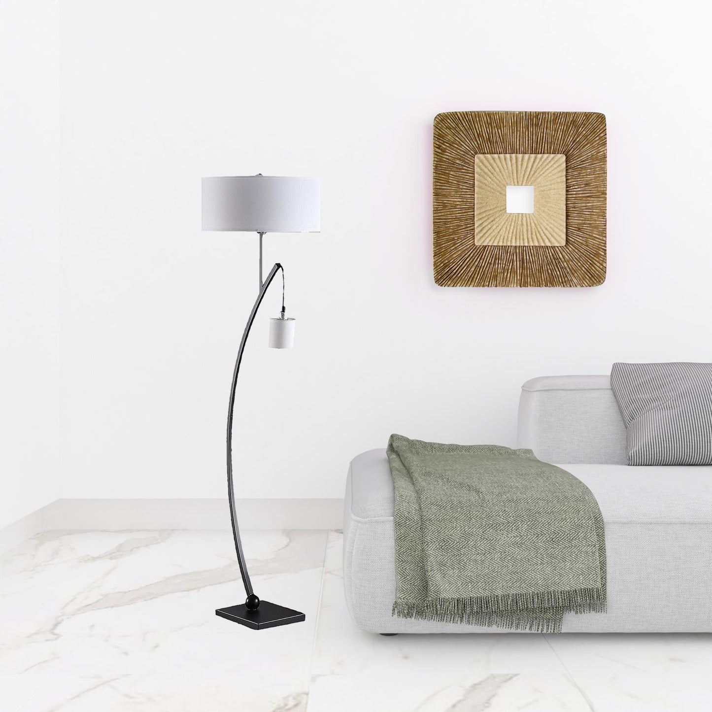 Matte Black Dual Arc Floor Lamp w/ Shade